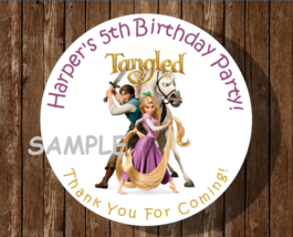 12 Tangled Birthday Party Stickers,round,labels,tags,favors,lollipops,rapunzel - $11.99