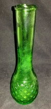 Vintage CFG Green Glass Bud Vase Basketweave Design Continental Floral Greens - £7.85 GBP