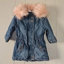 Toddler Girls Denim Anorak Hooded Coat Urban Republic Dark 18M Pink Fur NWT T1 - £10.27 GBP