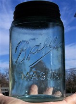  Aqua Green Pint Ball Mason&#39;s Canning Fruit Jar Rare Crude w/Bubbles/Dx - £35.92 GBP