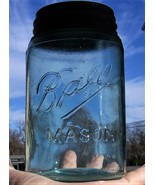  Aqua Green Pint Ball Mason&#39;s Canning Fruit Jar Rare Crude w/Bubbles/Dx - £35.97 GBP