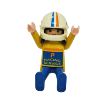 Vintage 1974 Playmobil Geobra Race Car Racing Service Yellow + Blue Figure Toy - £7.50 GBP