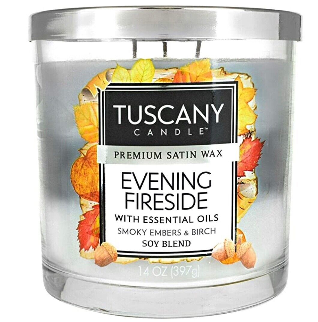 Tuscany Jar  Candle, Premium Satin Wax, Evening Fireside, 14 Oz. - £12.56 GBP