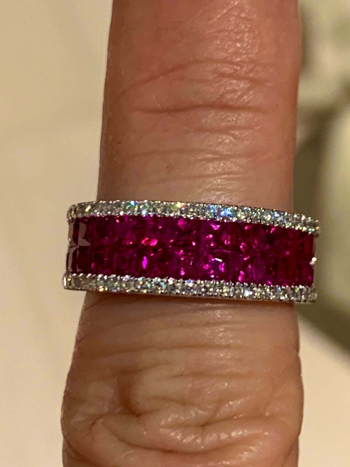 2.50CT Simulated Diamond Princess Red Ruby Eternity Ring 14K White Gold Plated - £63.32 GBP