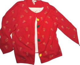 Quacker Factory Embroidered Leaves One Piece Twin Set Size XL Red Vintage Fall  - £17.58 GBP