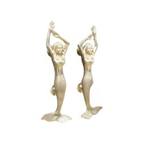 Vintage Gold Mermaid statue Solid Brass Door Handle 1 Pair Drawer Pulls ... - $229.00