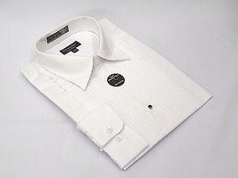 Men's Tuxedo shirt Milani  Lay-down Collar Formal Pleated Front Wedding White image 3