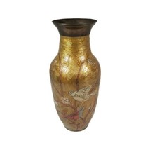Vintage Cloisonne Brass Vase Birds On Tree Branches 10&quot; Enamel On Brass India - £44.09 GBP