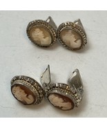 Vintage Silver BA 800 Shell Cameo Clip On Earrings TWO PAIR - $40.63 CAD