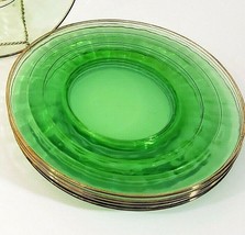 Anchor Hocking Plates Block Optic Green With Gold Rims Depression 8&quot; Set of 6 - £37.45 GBP