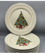 4 Pc Set Stoneware Christmas Tree Dinner Plate Festive Holiday Decor 10.5&quot; - $21.77