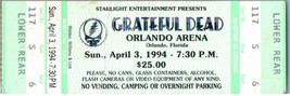 Grateful Dead Mail Away Untorn Ticket Stub April 3 1994 Orlando Florida - $54.44