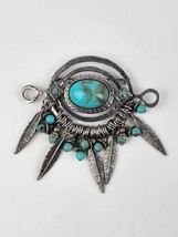 Vintage unsigned Southwest silver tone Turquoise Feather Brooch pin 3.5&quot;... - £19.73 GBP