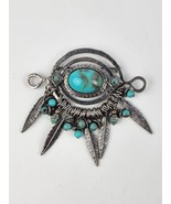 Vintage unsigned Southwest silver tone Turquoise Feather Brooch pin 3.5&quot;... - £19.39 GBP