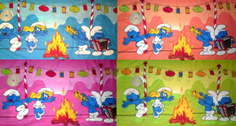LOT 1 set 4 pcs panels 4 colors TheSmurfsFamily Friends TangLung Quilting Fabric - £23.73 GBP