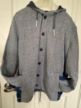 Robert Graham Button Hoodie Cardigan Sweater Camo Accent Hood Gray Blue - $49.99