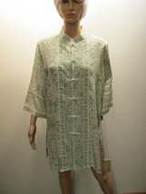 BOB MACKIE Wearable Art Vintage Silk Tunic Top Blouse Ample Medium Green White - £39.92 GBP