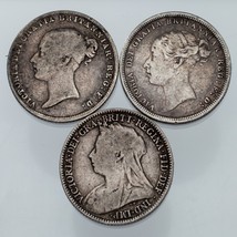 Lot of 3 Great Britain Victoria Six Pence Coins (1860 - 1897) F - VF - $57.15