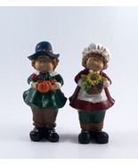 Thanksgiving Pilgrims Figurines Harvesting Pumpkins &amp; Sun Flowers 5.5&quot; S... - £18.75 GBP