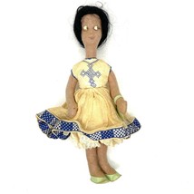 Vintage Handmade Sculpted Felt Doll 10” Folk Art Girl Woman Original Clothing - £55.55 GBP