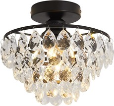 Yyjlx Modern Small Crystal Ceiling Light Fixture Mini Black Semi Flush Mount - £45.55 GBP