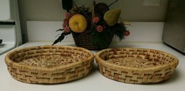 2 RARE Vintage Deep Dish Bamboo Wicker Rattan Trivet Baking Dish Holder ... - $27.71