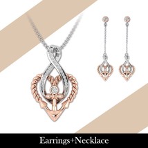 Heart Necklace And Earring Set In Rose Gold Infinity Anchor Engagement Pendent - £165.13 GBP