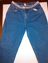 VTG Tommy Hilfiger Women&#39;s Medium Wash Denim Spell Out Waist Band Jeans Sz 14 - £5.91 GBP