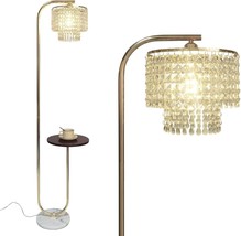 Gold Floor Lamp Modern Standing Living Room Crystal Reading With Table Arc Tall - £85.06 GBP