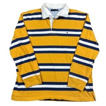 Vtg Tommy Hilfiger Mens XL Yellow Flag Logo Rugby Long Sleeve Polo Shirt Y2K 90s - $24.70