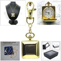 Gold Color Pocket Watch Women Square MOP Pendant Watch on Key Ring and N... - $19.49