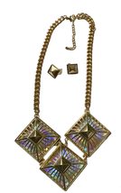 HW Collection Three Iridescent Geometric Square Shaped Charms Necklace Earrings  - £11.24 GBP