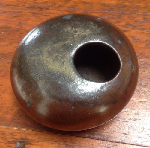 Vintage Japanese Modern Ikebana Stoneware Black Glazed Signed Small Vase... - $123.75
