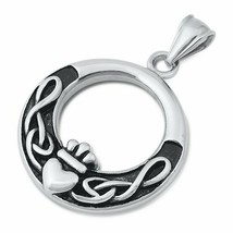 Claddagh Necklace for Her Silver Stainless Steel Celtic Pendant Cladda - £12.73 GBP