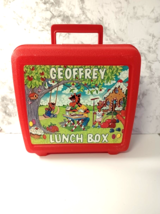 VTG Toys R' Us Geoffrey Giraffe Graphic Decal Aladdin Lunch Box Red Plastic RARE - $37.39