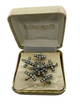 Vintage Iridescent Genuine Crystals Metal Snowflake Brooch Pin In-Vest-Ment Box - £31.24 GBP