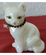 Vintage Fenton Iridescent Opalescent cat  Figurine Alexandrite Jeweled C... - £25.66 GBP