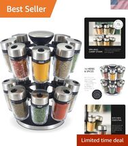 16 Herb &amp; Spice Carousel - Rotating Spice Rack - Metal Two-Tier Organize... - $130.60