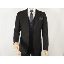 Men Suit BERLUSCONI Turkey 100% Italian Wool Super 180's Vested #Ber19 Black image 3