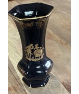 Limoges Castel France Cobalt Blue Vase 22k Gold Painted Wide Rim 7” Tall - €14,60 EUR