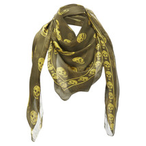 Alexander Mcqueen Signature Skeleton Skull Silk Scarf Women Khaki One Size - £197.68 GBP