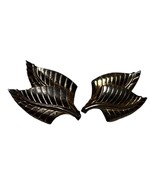 Vintage Hollywood Regency Textured Gold Tone Double Leaf Earrings Estate... - £9.63 GBP