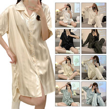 2pcs Women&#39;s Satin Pajamas Sleepwear Button Loungewear Pjs Short/Long Pants Set - £16.54 GBP+