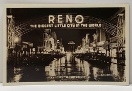 Reno Nevada Virginia St At Night Real Photo 1940s Rppc Postcard E12 - £10.20 GBP