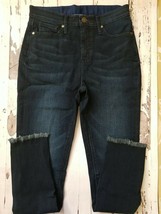 Isaac Mizrahi TRUE DENIM Frayed Hem Ankle Jeans DARK INDIGO Sz 6 Regular - $27.79
