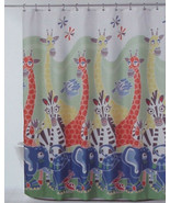 ZOO ANIMALS GIRAFFES ELEPHANTS ZEBRAS  FABRIC BATH SHOWER CURTAIN NEW - $27.58