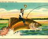 Comic Exaggeration Here&#39;s The Fish I Promised You Linen Postcard  - $3.91