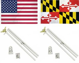 AES 3x5 3&#39;x5&#39; USA American w/State of Maryland Flag w/Two 6&#39; White Flagp... - $33.77