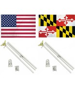 AES 3x5 3&#39;x5&#39; USA American w/State of Maryland Flag w/Two 6&#39; White Flagp... - $642.96 MXN