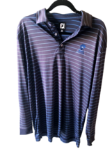 Footjoy Mens Large Polo Shirt Long Sleeve Navy Blue Stripe Trails Golf Club - £29.72 GBP